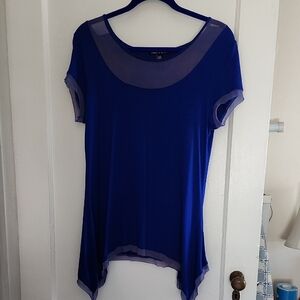 Royal Blue Sheer-Trim Asymmetric Hem Top Size Medium